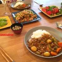 Snapdishの料理写真:日本カレー & 野菜炒め @ Jo's house, Koudenkerk NL, 25th July 2018