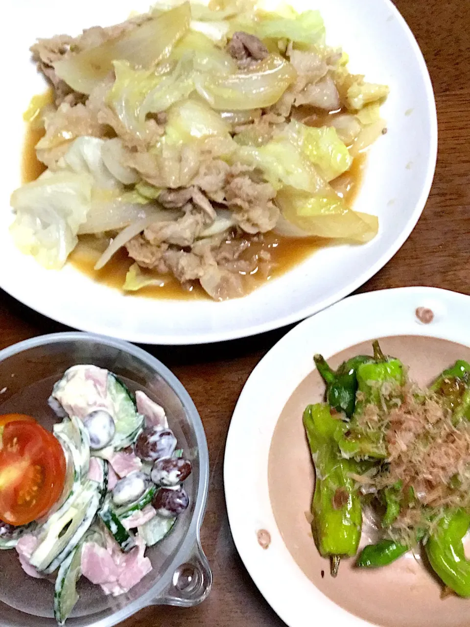 豚肉と野菜のポン酢炒め   シシトウのおかか和え   サラダ|掛谷節子さん