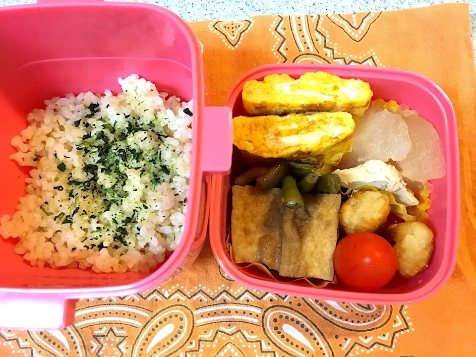 ♫7/27今日のお弁当♫〜厚揚げの甘辛煮、だし巻き卵、冬瓜とささみ、プチハッシュポテト、アイコ〜|Satokoさん