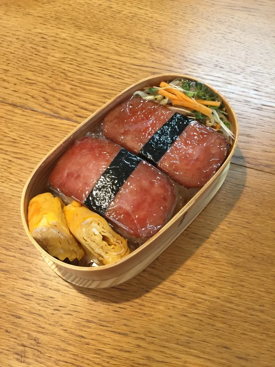 娘ちゃん塾弁当  スパムおにぎり #わっぱ弁当|まつださんさん