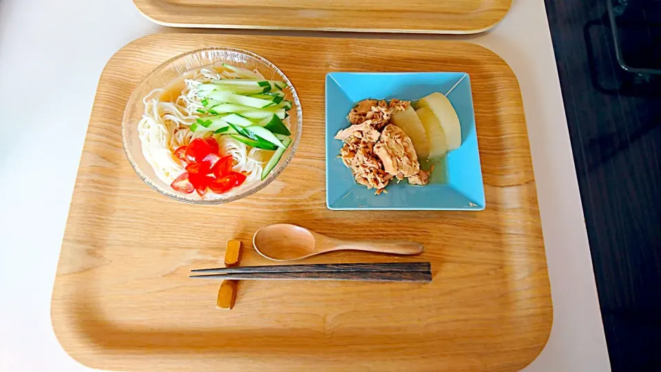 今日の昼食 甘酒そうめん、大根とツナの煮物|pinknari🐰🌈さん