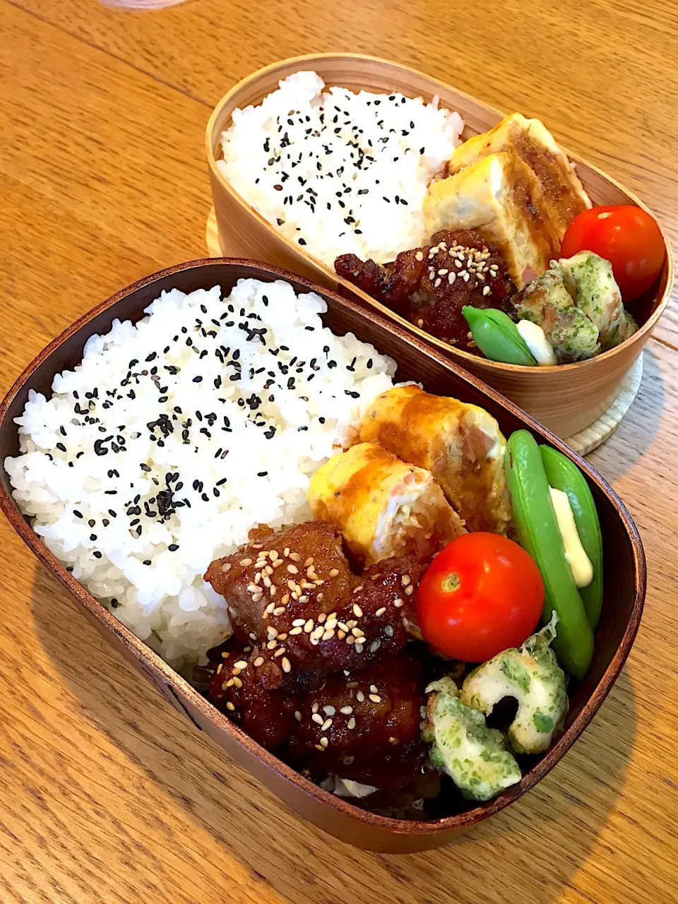 娘ちゃん塾弁当&パパ弁当  お好み焼き風玉子焼き #わっぱ弁当|まつださんさん