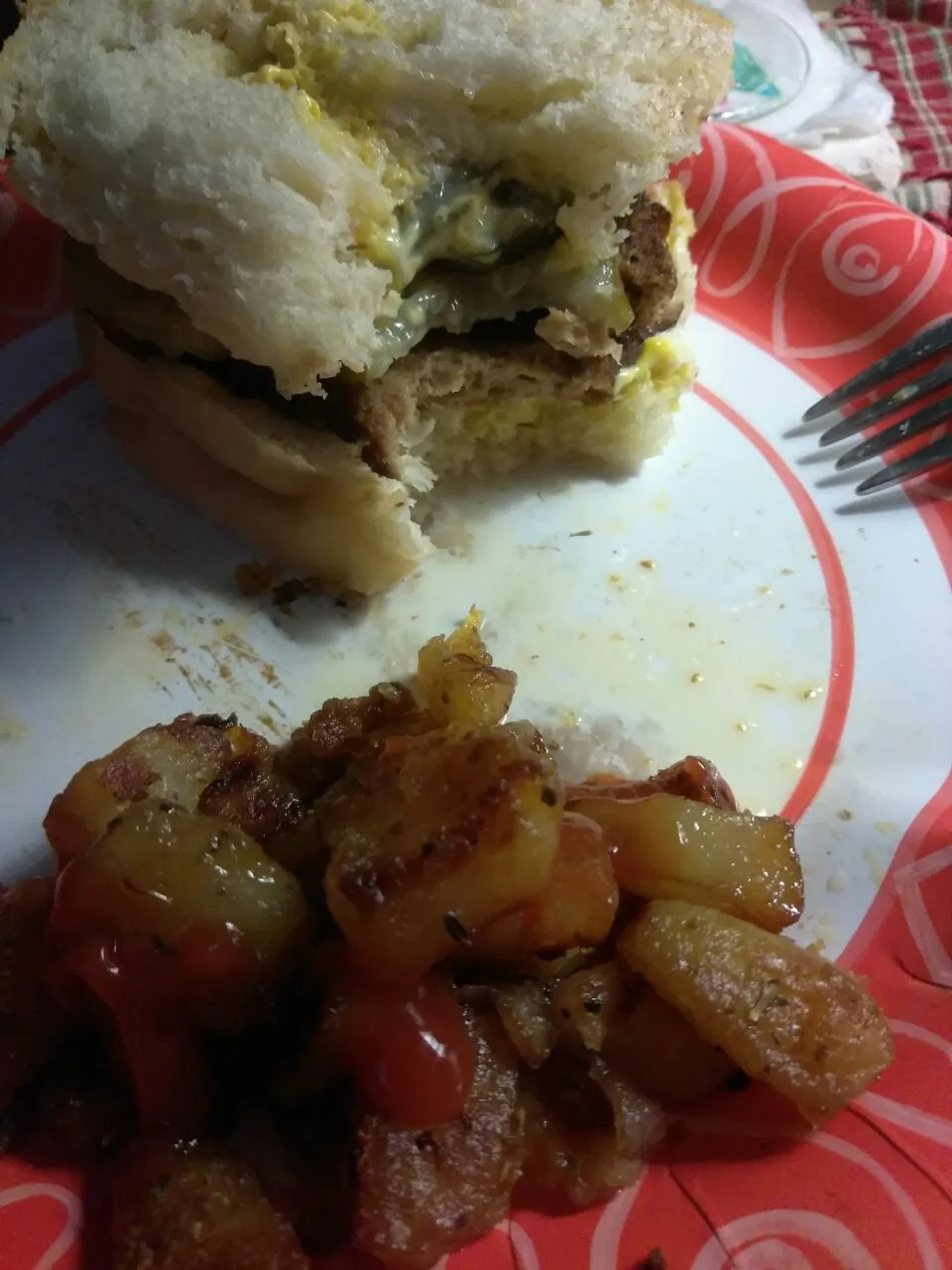 vegan burger on thick bread with mustard mayo and spicy pickles. and potatoes side|Polly Gelfusoさん