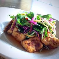 揚げ豆腐の7品目野菜甘酢がけ