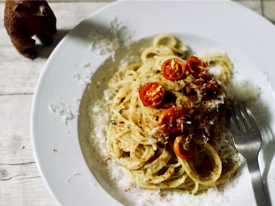 白ナスを焼いてからのペーストにしてからのパスタソース|AltTabさん