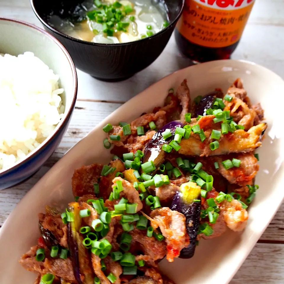 豚ちゃんとナスの梅ぽん炒め|うさぽんたさん