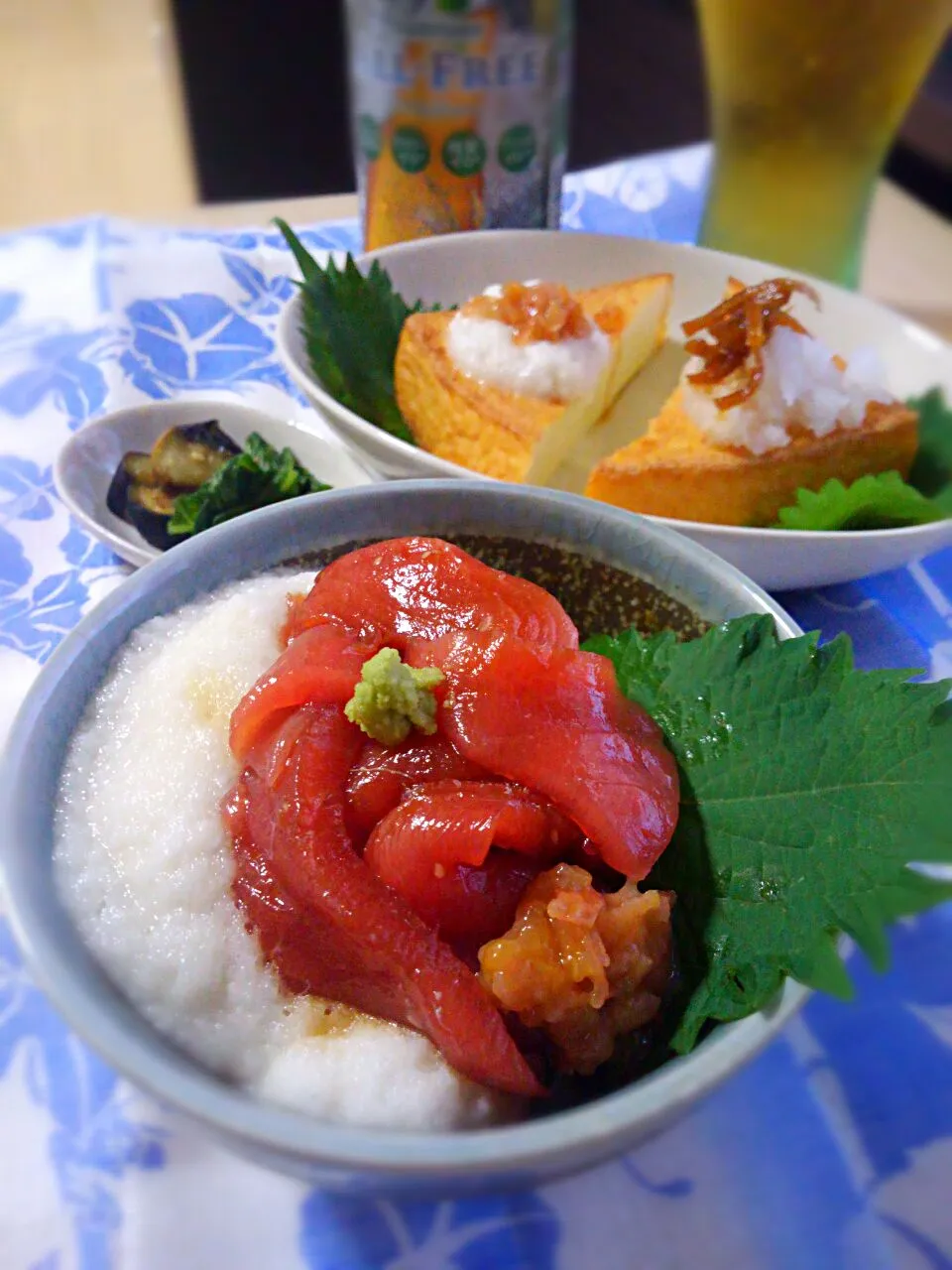 🐟♒鮪の漬け丼♒🐟　
おろしトとろろの厚揚げ|みるくここあさん