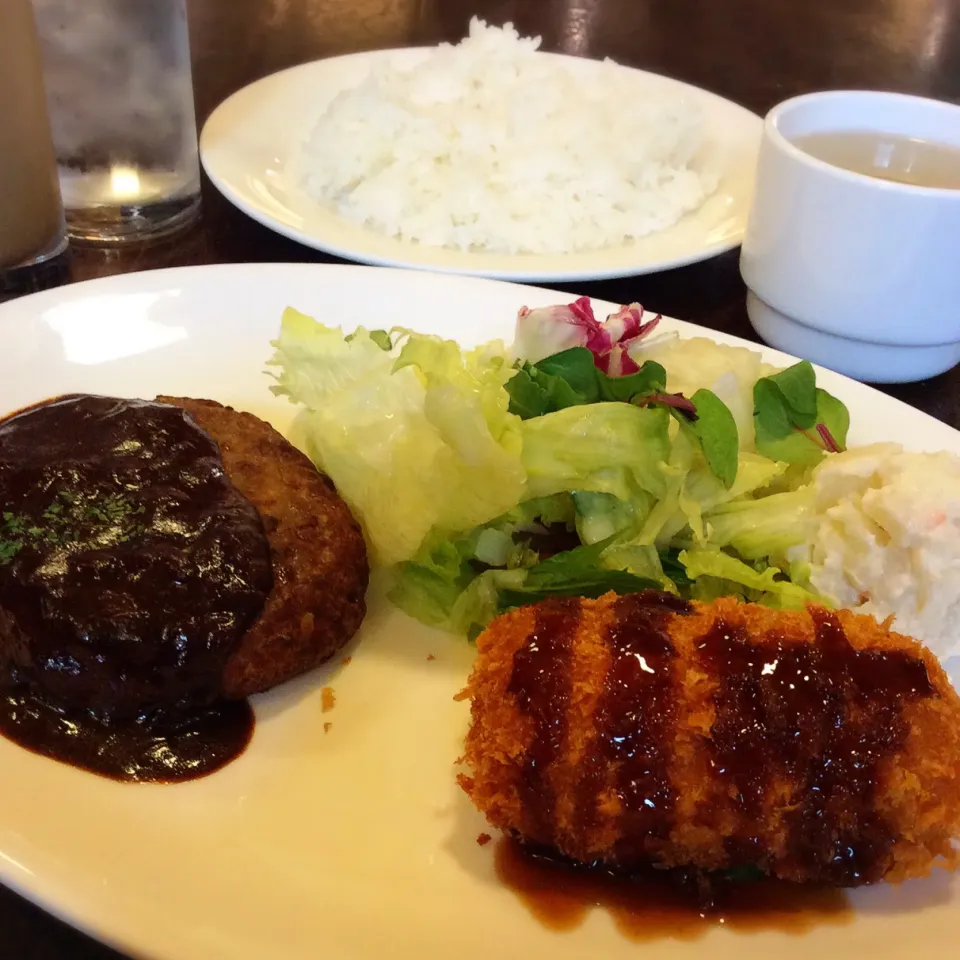 ビジネスランチ ハンバーグ オニオンデミソース & カニクリームコロッケ 2018.7.20|キラ姫さん