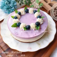 ブルーベリーレアチーズケーキ💜de Happy Birthday🎉  #夜な夜なスイーツ🌃🌙*ﾟ