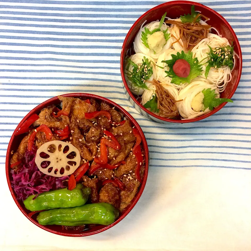 #vegan弁当 
油揚げ丼&素麺|makiko_aさん