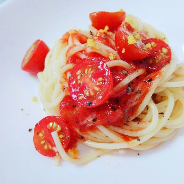 トマトとオレンジの冷製パスタ🍅❤️🍊|Atsukoさん