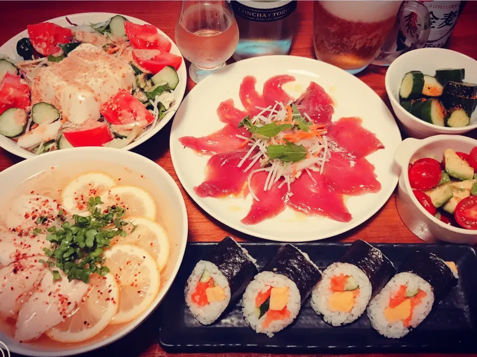 冷たいレモンラーメン＊カルパッチョ＊トマトとアボカドマリネ(^o^)|basilさん