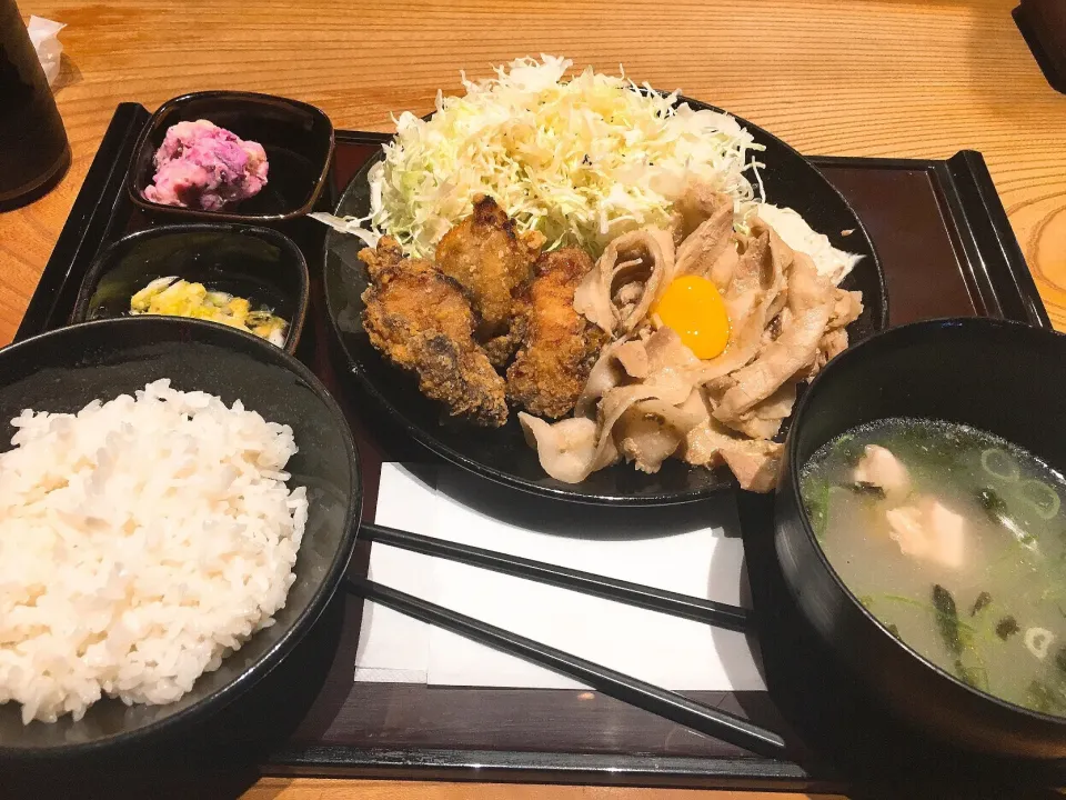 醤油スパイス唐揚げ＆生姜焼きハーフ＆ハーフ定食|chan mitsuさん