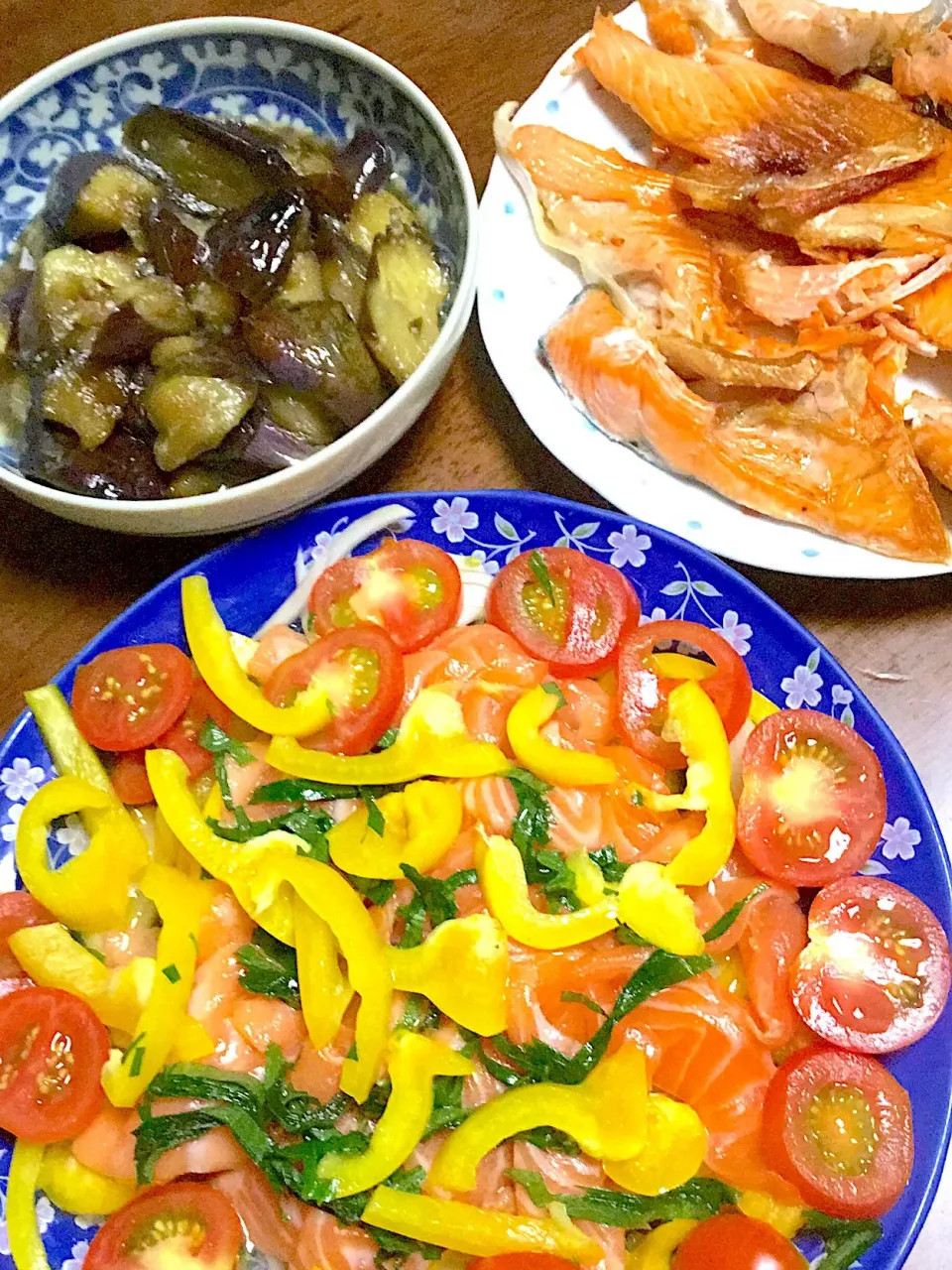 サーモンマリネ    焼鮭    茄子の煮浸し|掛谷節子さん