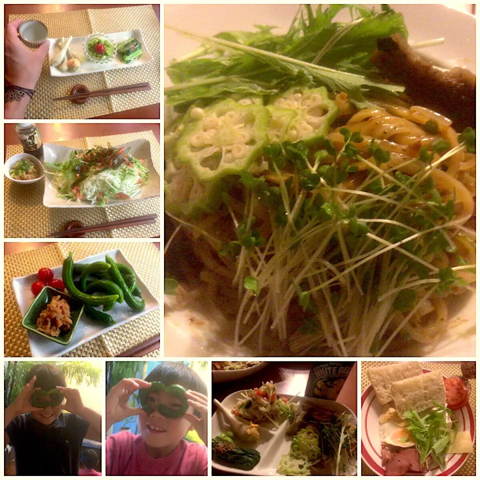 Snapdishの料理写真:Yesterday's Dinner🍴 前菜<ｴｼｬﾚｯﾄたらﾏﾖ･枝豆の浅漬け･小松菜のお浸し>･豚肉味噌胡瓜･千切りｷｬﾍﾞﾂｻﾗﾀﾞ･油混ぜうどぉんからのお夜食ﾌｫｶｯﾁｬplate🍳|🌈Ami🍻さん