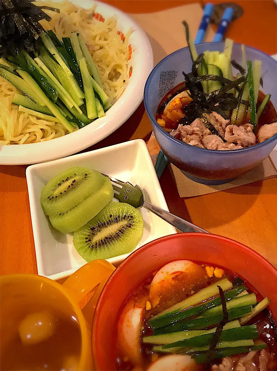 辛味醤油つけ麺  茹で豚🐷  半熟卵🐣  きゅうり🥒  刻み海苔|ch＊K*∀o(^^*)♪さん