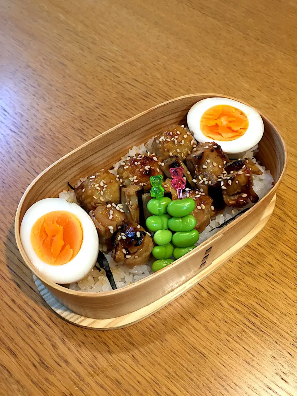 Snapdishの料理写真:娘ちゃん塾弁当  焼き鳥丼 #わっぱ弁当|まつださんさん