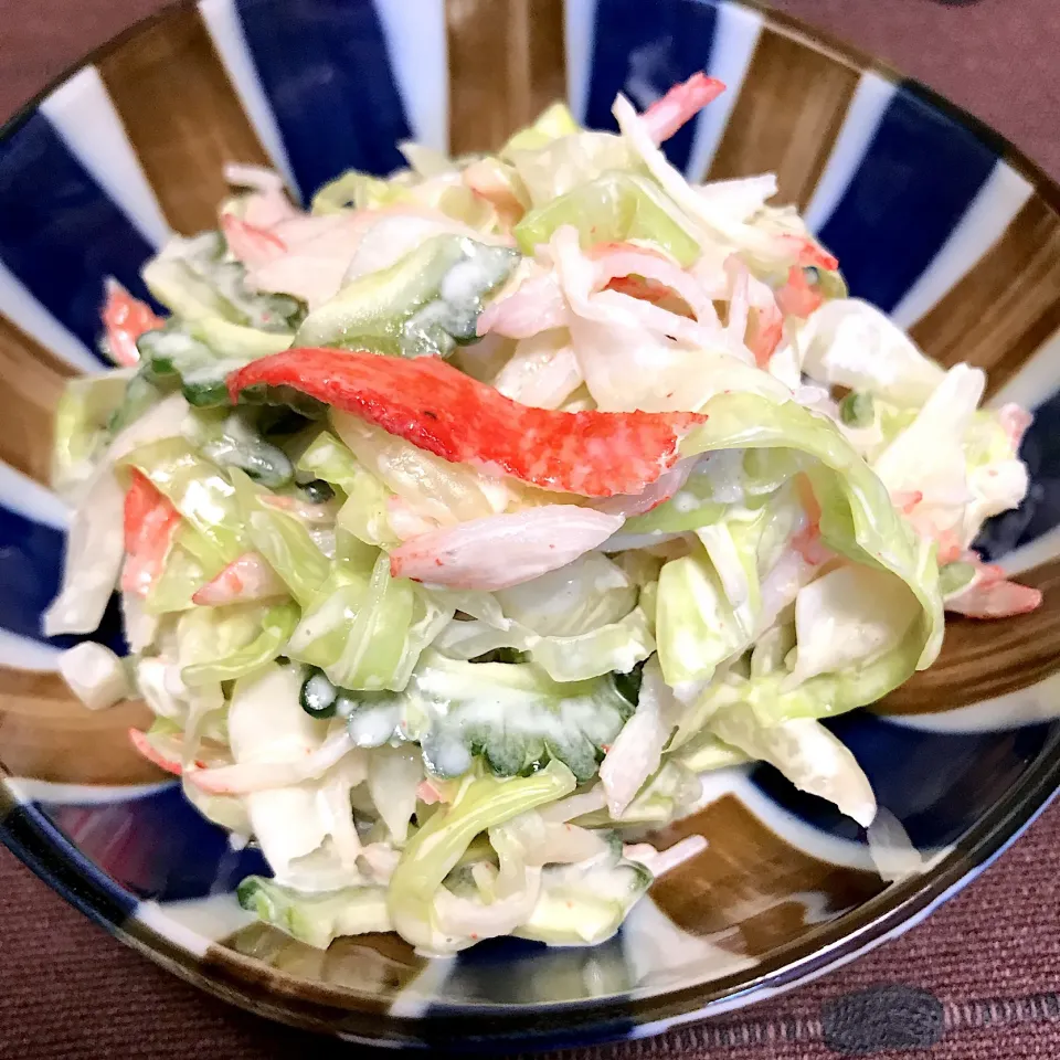 茹でキャベツ茹でゴーヤのカニかまサラダ|マダムさん