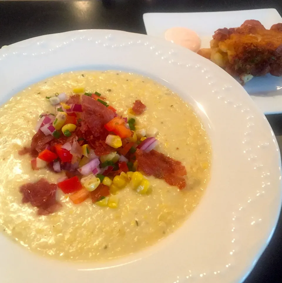 Snapdishの料理写真:Summer Corn Chowder with Spicy Crab Fritters|K Goodnessさん