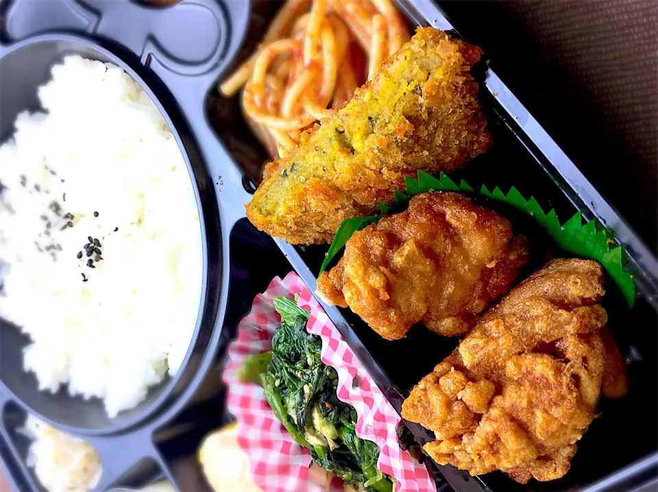 鶏の香味唐揚げ&かぼちゃコロッケ弁当|ニコちゃんさん