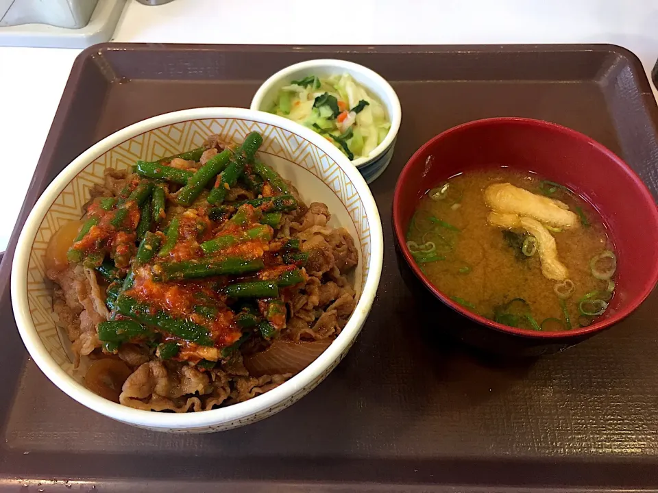 ニンニクの芽牛丼おしんこセット|しのぶさん