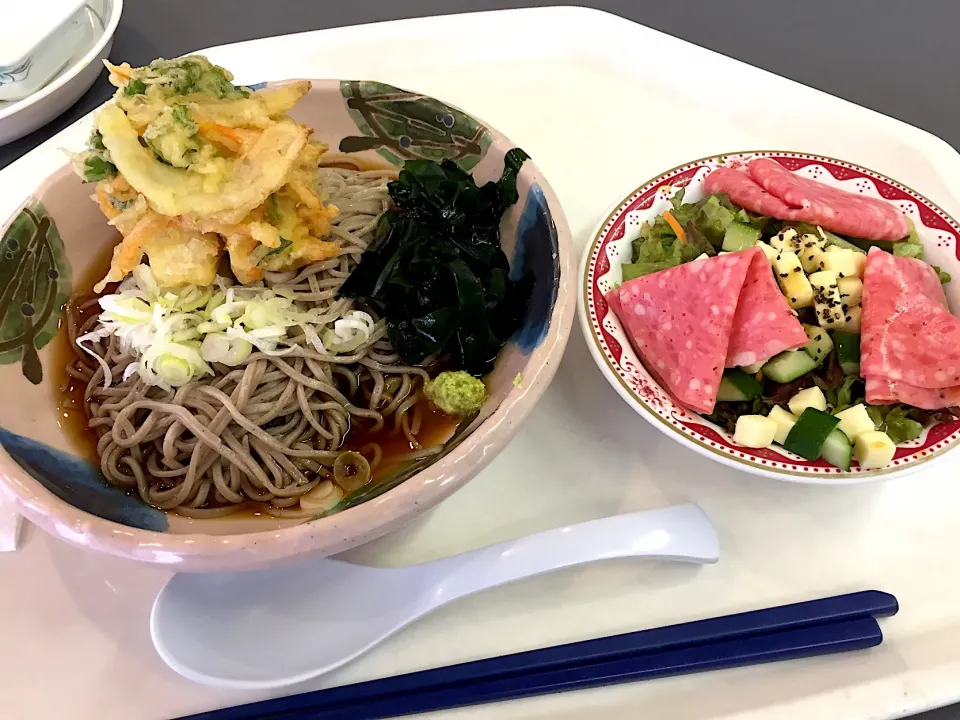 冷しぶっかけそば、野菜かき揚げ、ワカメ、イタリアンサラダ|Tadahiko Watanabeさん