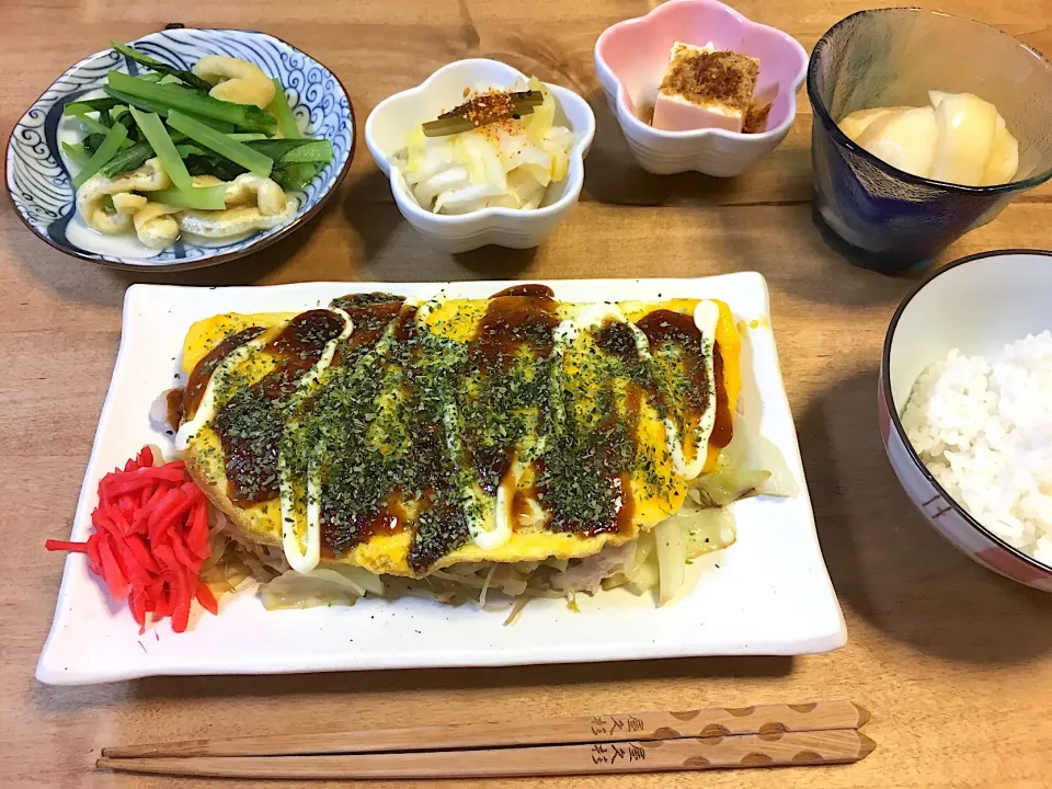 とん平焼き定食|かおちゃんさん