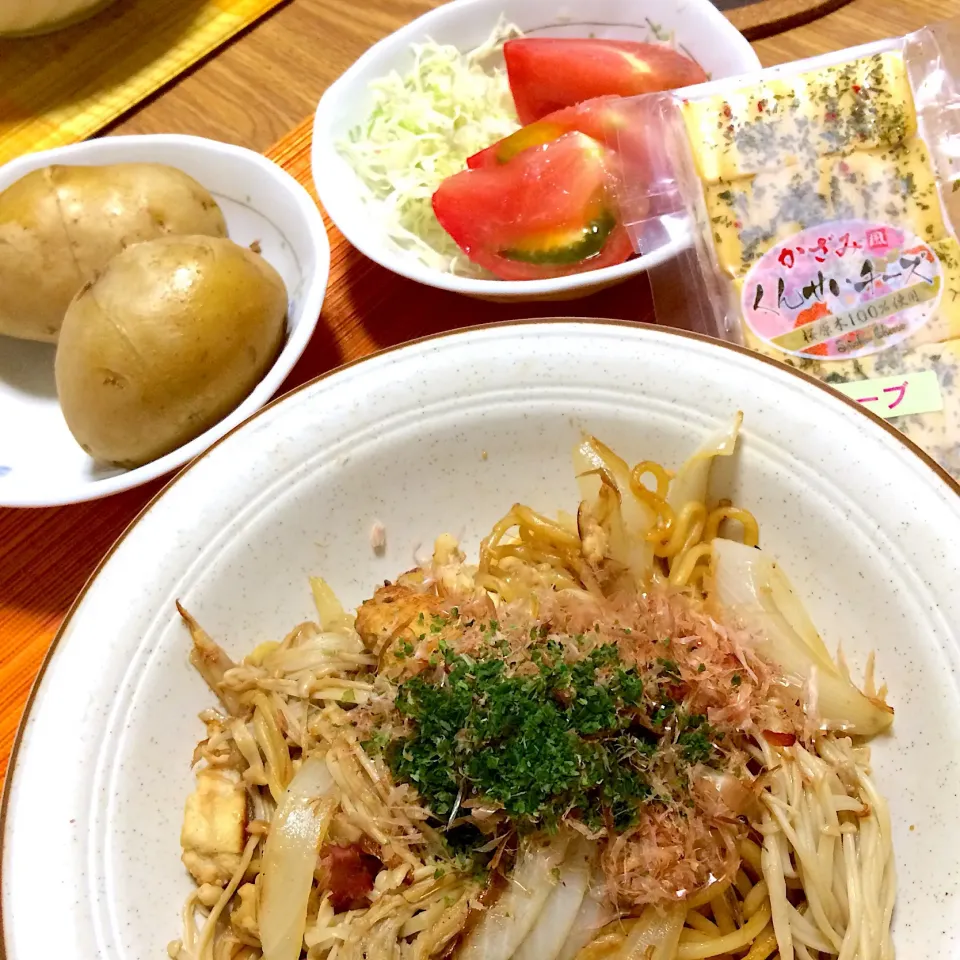 2018/08/09 肉なし 凍り豆腐と野菜焼きそば|kykyさん