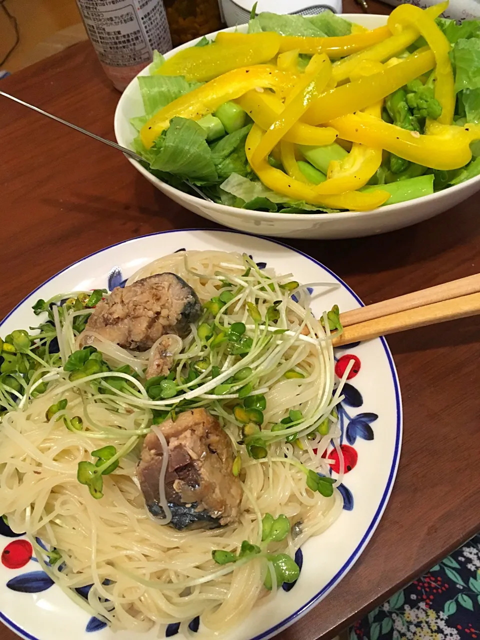 鯖汁なし素麺とパプリカアスパラサラダ|さあやさん