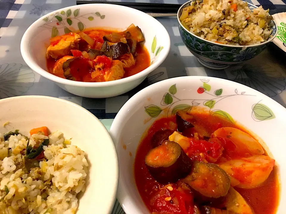 鶏むねと茄子、トマト煮込み|ありすさん