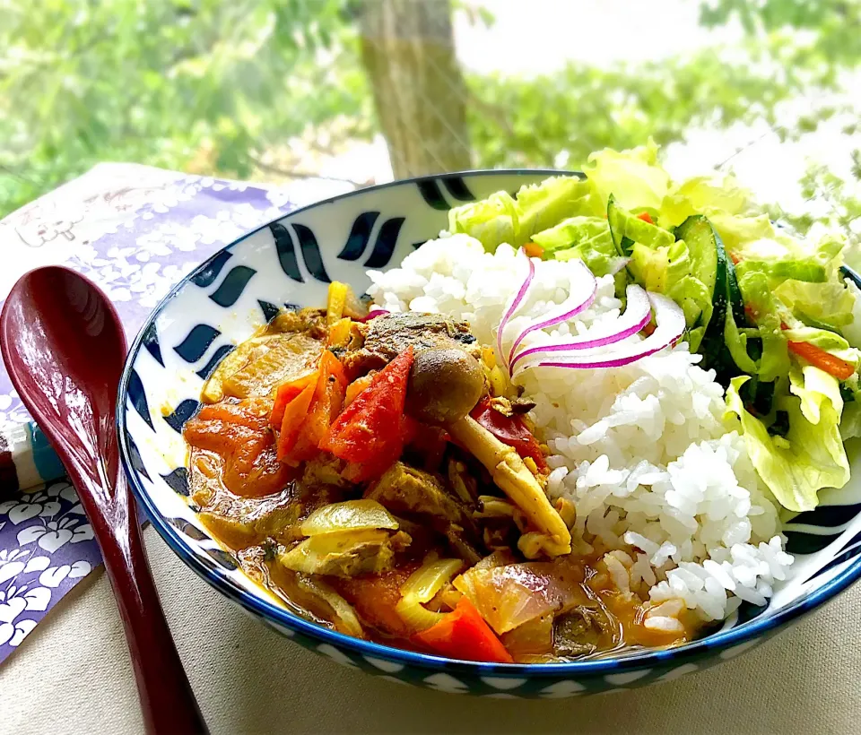 昼ごはん  鯖トマトの和風カレー🍛|砂雪さん