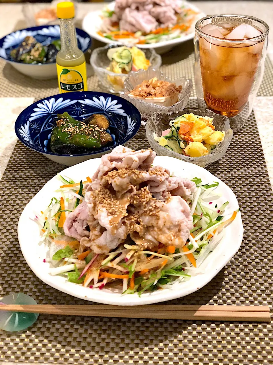 冷しゃぶサラダ🥗
ピーマン茄子味噌炒め
ポテトサラダ🥗|Mayumiさん