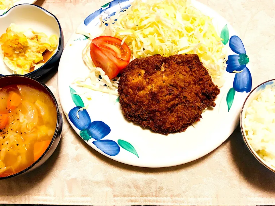 とんかつ 野菜スープ おぼろ豆腐 ごはん|Junko Tominagaさん