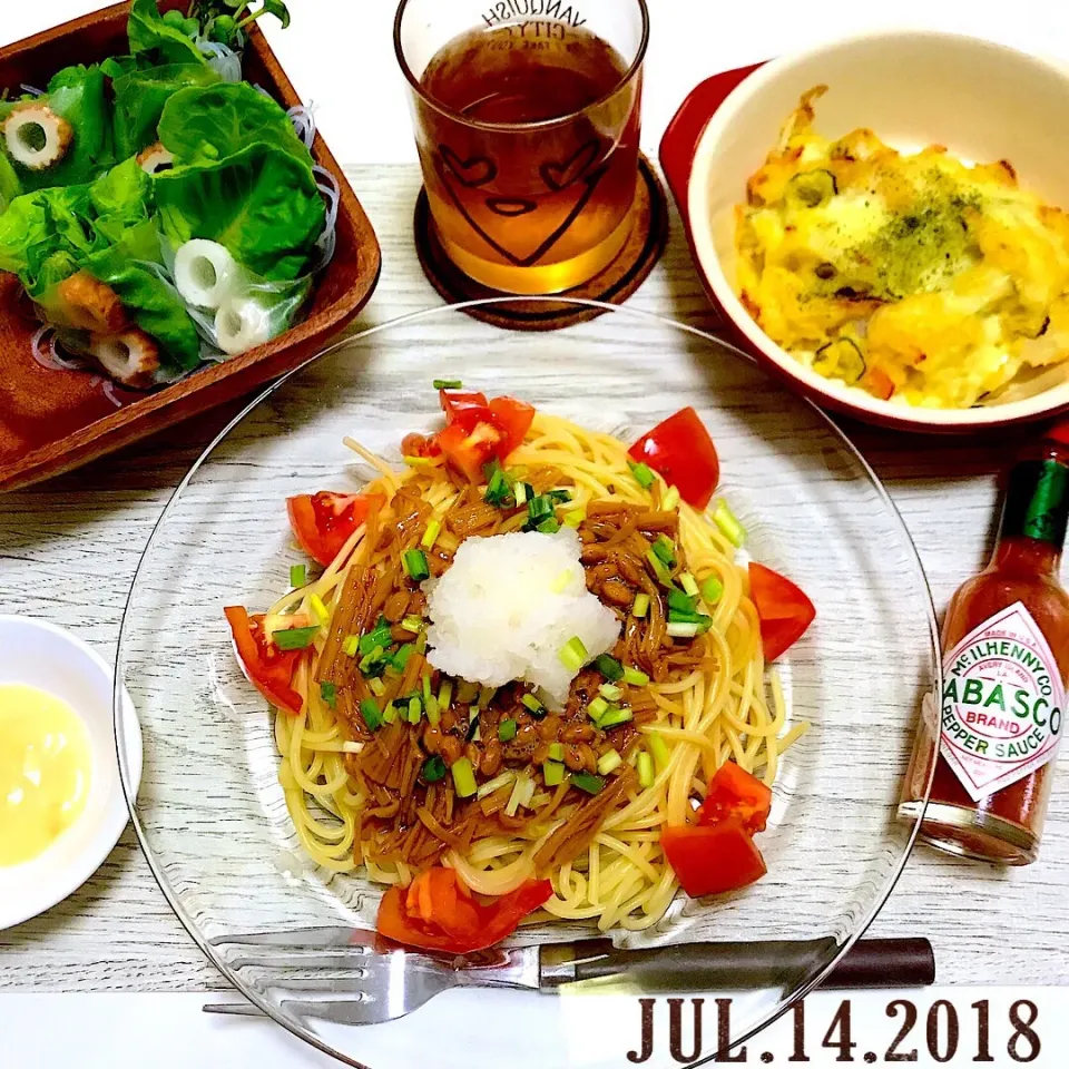 納豆なめたけおろし冷製パスタ|なっさまーさん