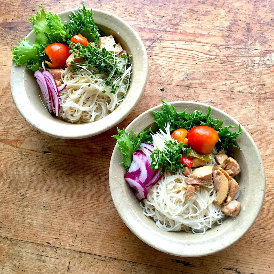 Snapdishの料理写真:夏休みの昼ごはん‼︎ 15 August
 #夏休み  #お昼ごはん  #昼ごはん  #ランチ  #lunch  #素麺  #タイカレー  #グリーンカレー #三輪素麺 #カレー素麺 #カレーそうめん  #ふたりごはん  #ふたりぐらし|Yoshinobu Nakagawaさん