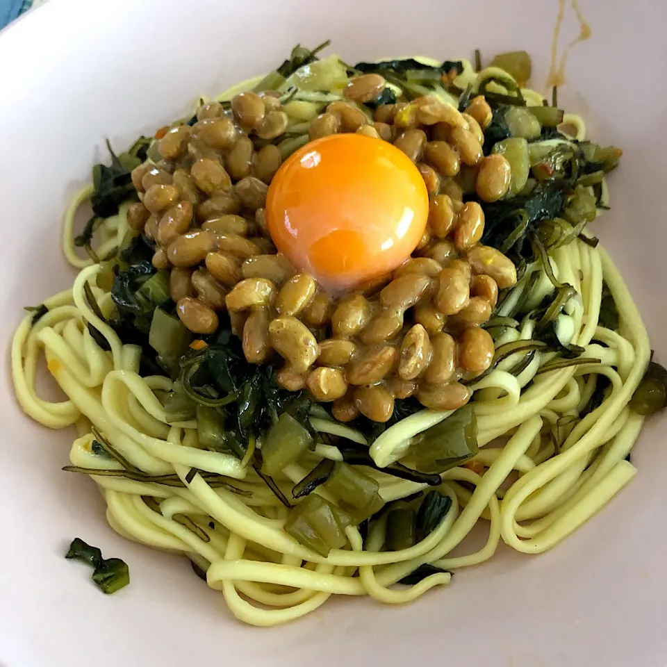 野沢菜昆布納豆パスタLUNCH♡2018/08/17|ちび太さん