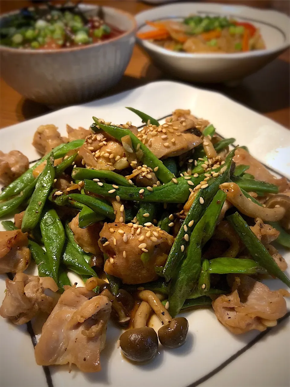 Snapdishの料理写真:8/17の晩飯 鶏といんげんの炒め物|yoneさん