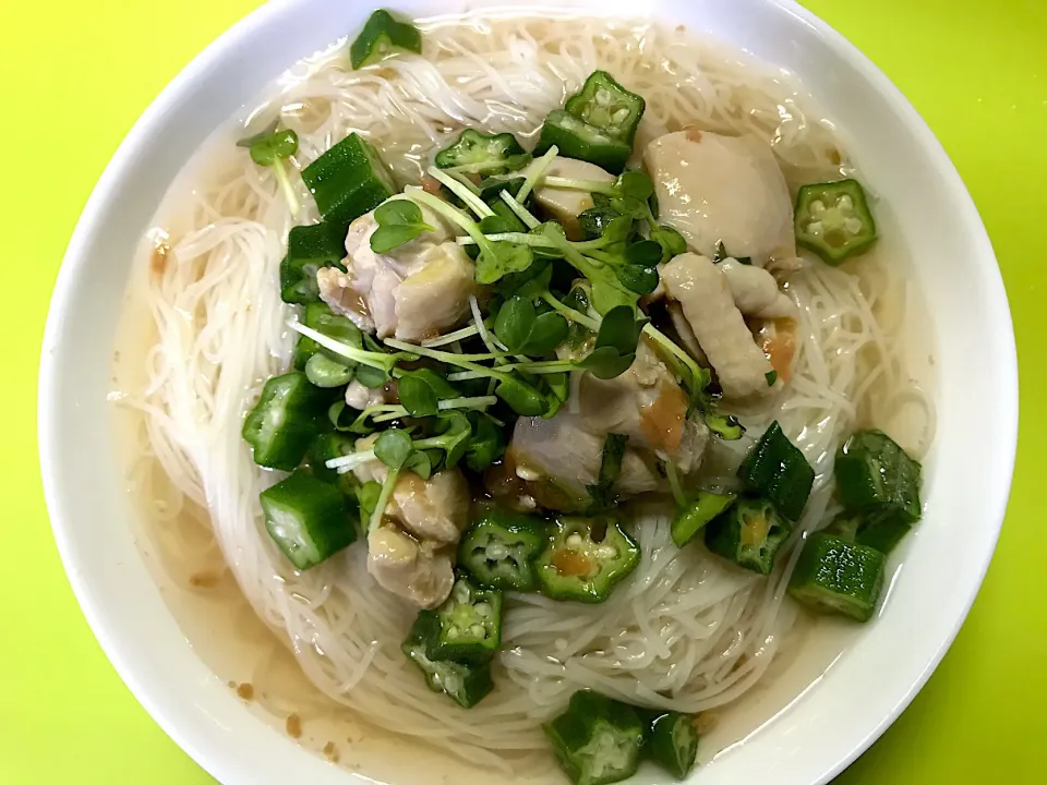 梅こんぶ茶汁の素麺 鶏の梅肉和え乗せ|ゆきさん