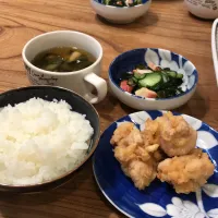 塩唐揚げ 酢の物 味噌汁|コタママさん