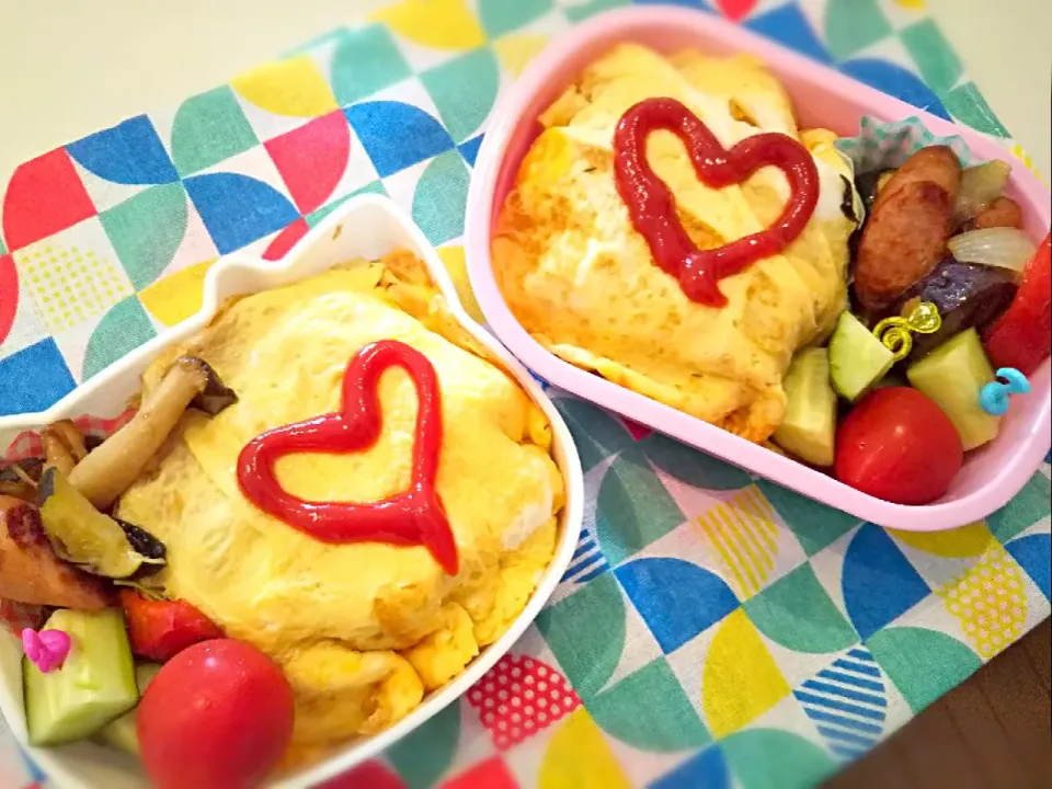 弁当再開！お友達と2人分😊オムライス弁当|まきごろうさん