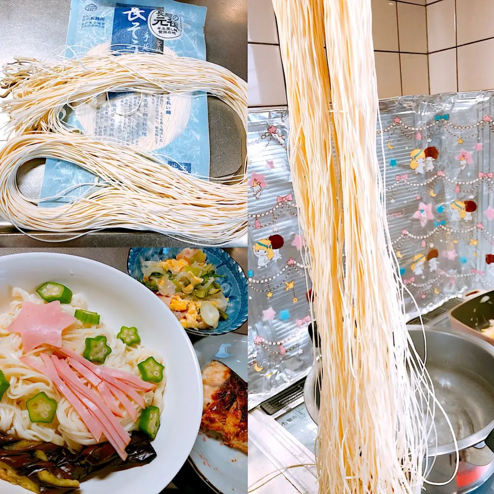 Snapdishの料理写真:1メートル素麺
サバ西京焼き
小松菜中華炒め|🍀ミィーナ🍀さん