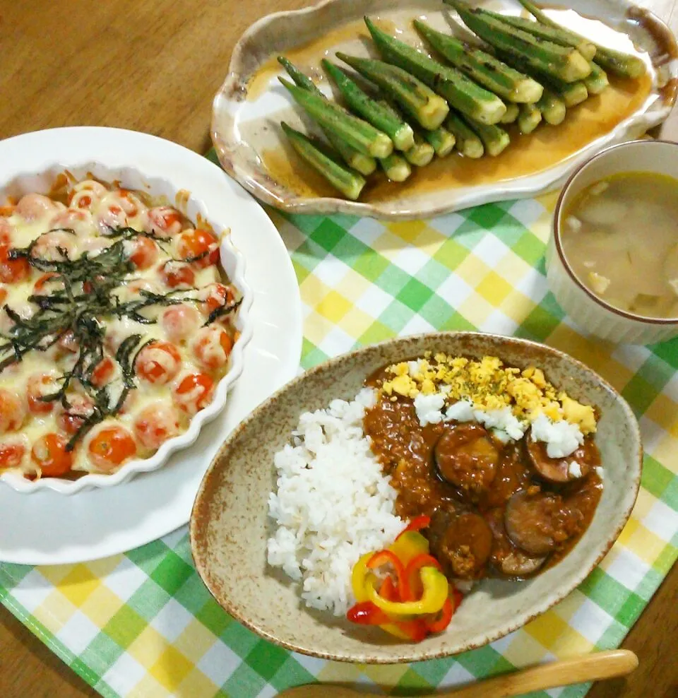 家庭菜園の野菜で夕飯🌃🍴ナスのキーマカレー|makikoさん