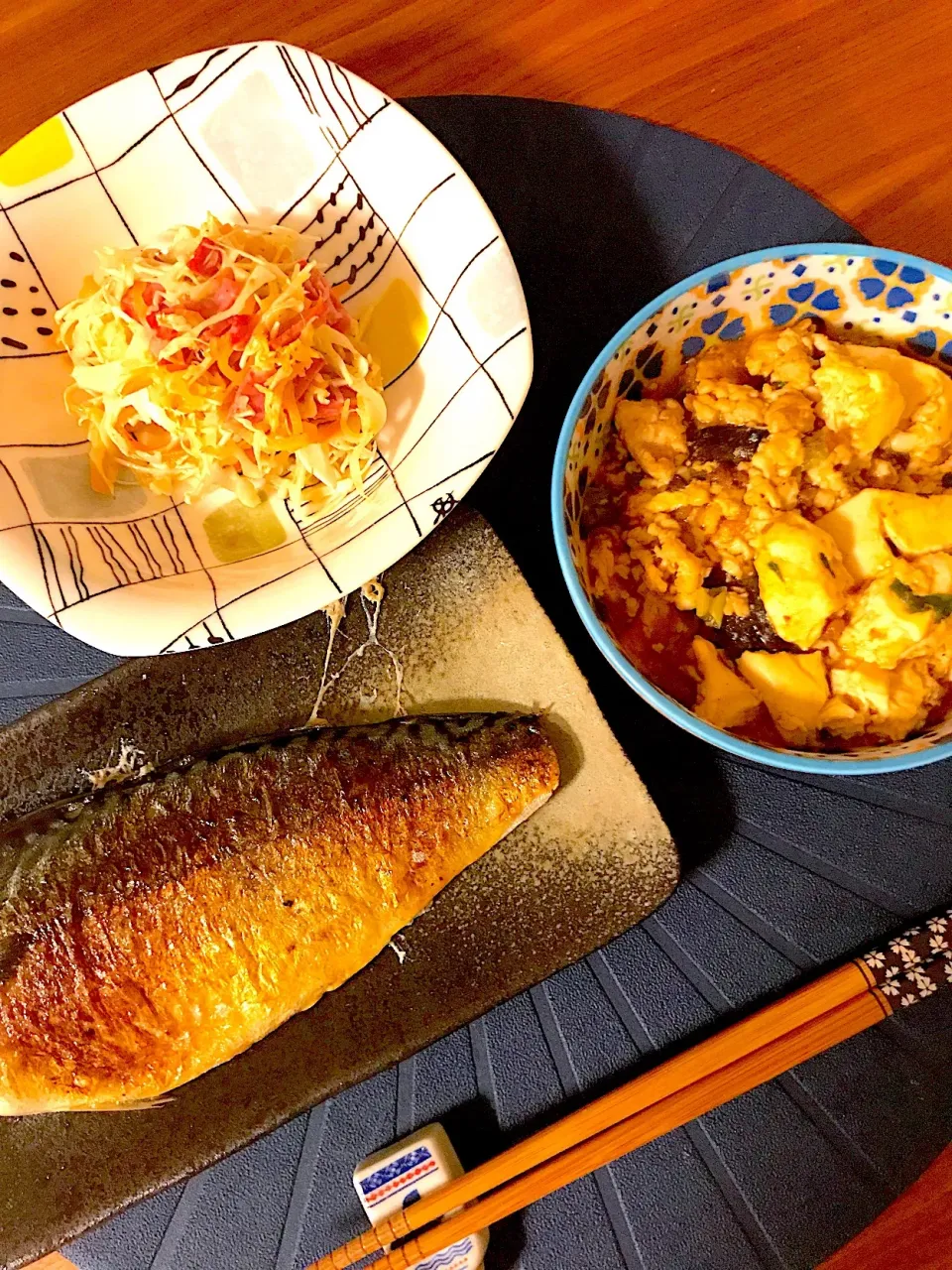 Snapdishの料理写真:2018,08,21 夕飯
#麻婆豆腐
#塩鯖
#コールスロー|ATSUMIさん