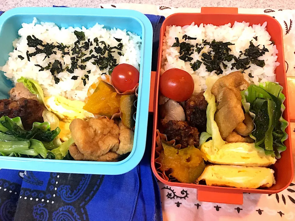 ♫8/22今日のお弁当♫〜照り焼きチキン、豚唐揚げ、あげの甘辛煮、だし巻き卵、かぼちゃ煮、小松菜お浸し、プチトマト〜|Satokoさん