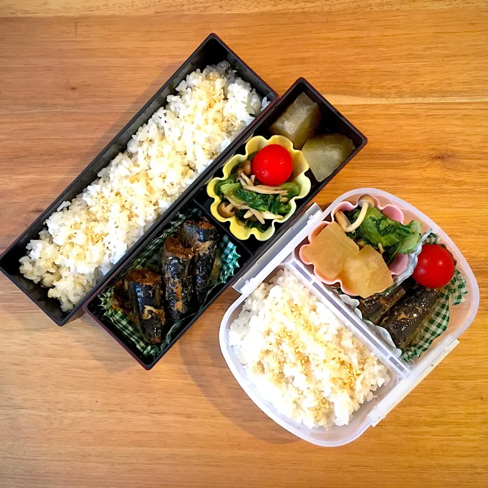 Snapdishの料理写真:お弁当：いわし甘露煮／しめじとグリーンリーフの中華炒め|ゆうこさん