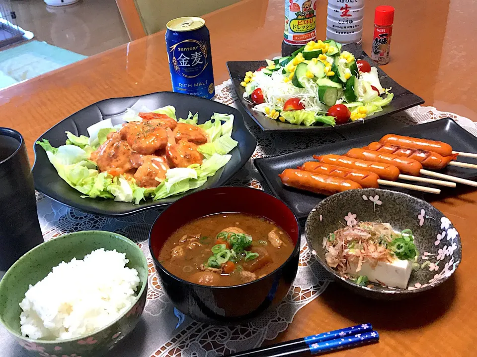 2018.8.22の海老マヨと豚汁定食❤️|makoさん