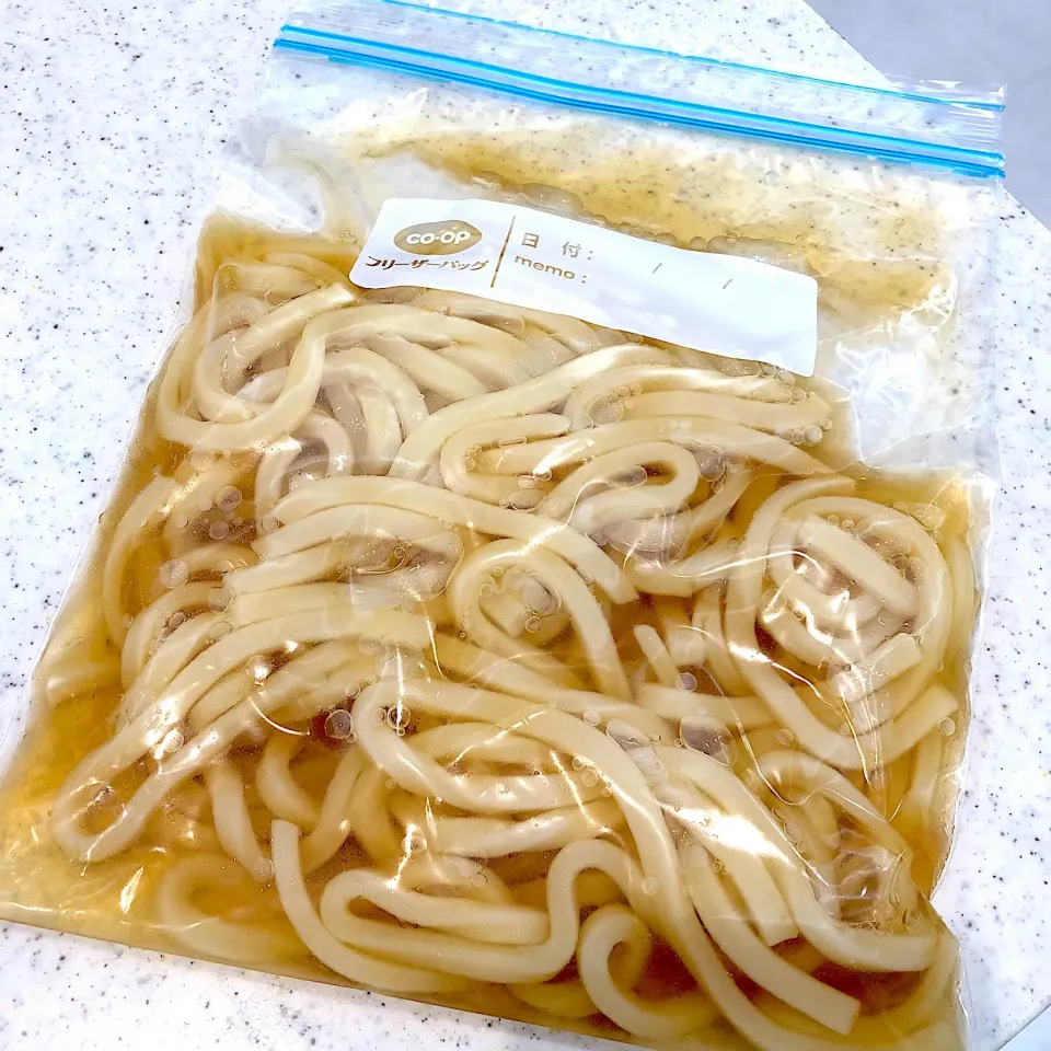 Snapdishの料理写真:冷凍うどん+つゆ 自然解凍で完成。|ヨッチャンさん