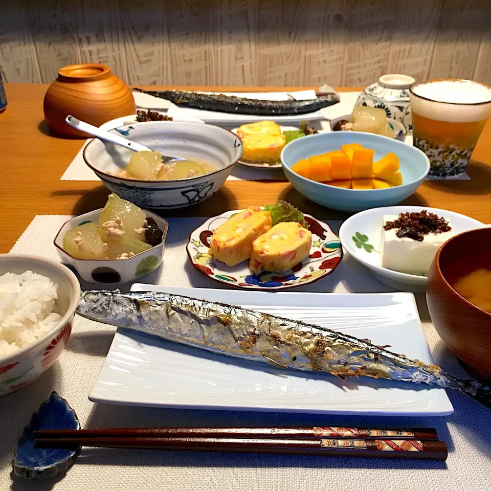 秋刀魚塩焼きの晩ごはん|むぎこさん