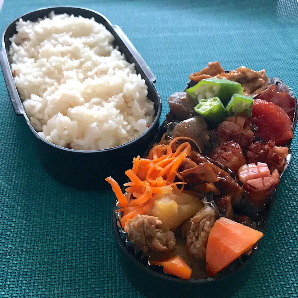 今日のお弁当🍱

肉じゃが
茶色多めになりがち💦

台風接近中です。
午後からは雨
雨具忘れずに
気をつけて
いってらっしゃい👋😊|mokoさん