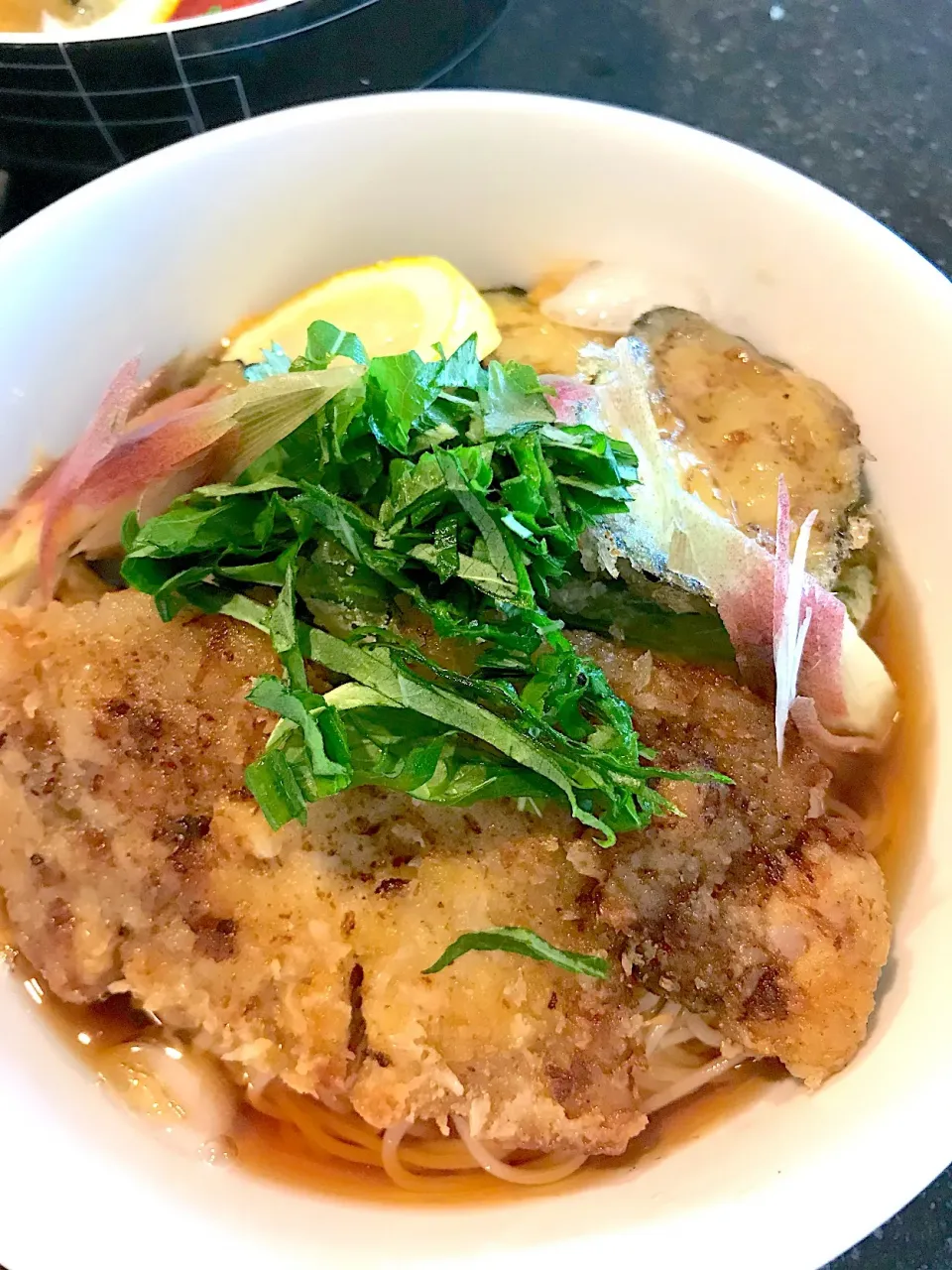 Snapdishの料理写真:薄カツぶっかけそうめんシュト旦那昼麺|シュトママさん